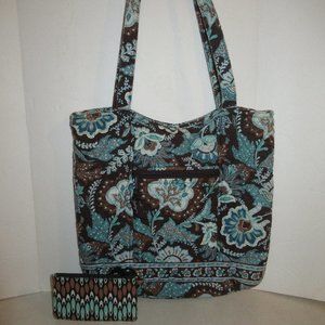 Vera Bradley Tote Bag Java Blue Retired Pattern Like New with Sierra Stream ID